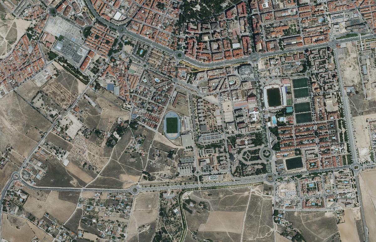 Foto aérea del barrio de Zona Universidad, en Albacete, en 2024